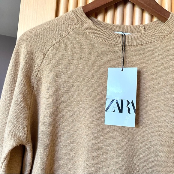 Zara wool cashmere blend crew neck sweater camel tan - Picture 6 of 9